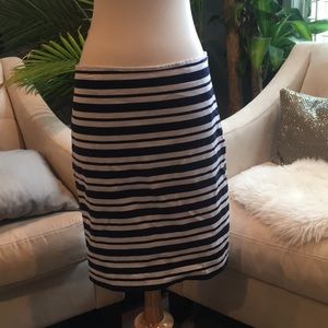 Navy and white striped pencil skirt